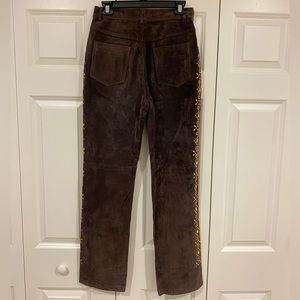 BGSD brown suede pants with yellow embroidery size M